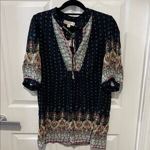 Suzanne Betro Black and Multicolor Boho Blouse